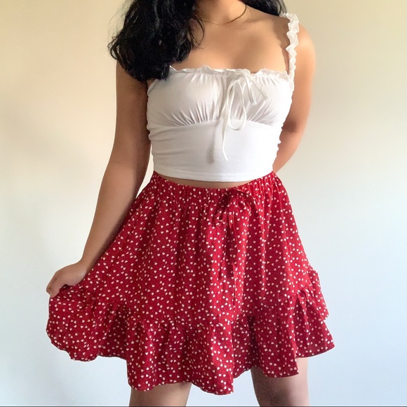 Ruffle Hem Skirt Heart Printed - Picture 1 of 3